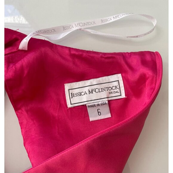 1990s Jessica McClintock Dress, Size 6, Hot Pink Sheath Dress - Picture 3 of 9